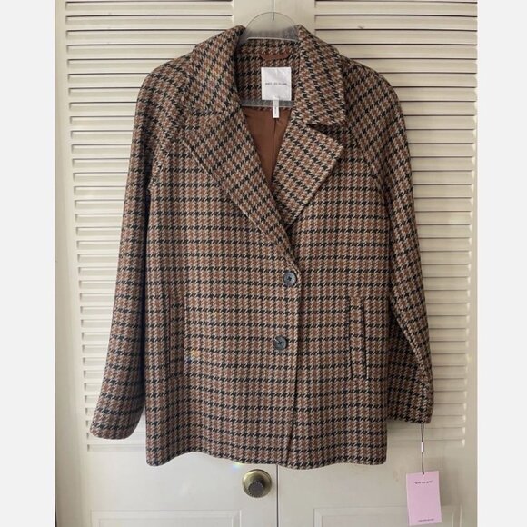 NWT Avec Les Filles Relaxed Plaid Raglan Double Breasted Short Coat Size S - Picture 9 of 11